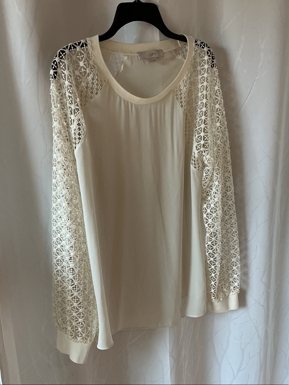 LOFT Cream Crochet-Sleeve Long Sleeve Blouse